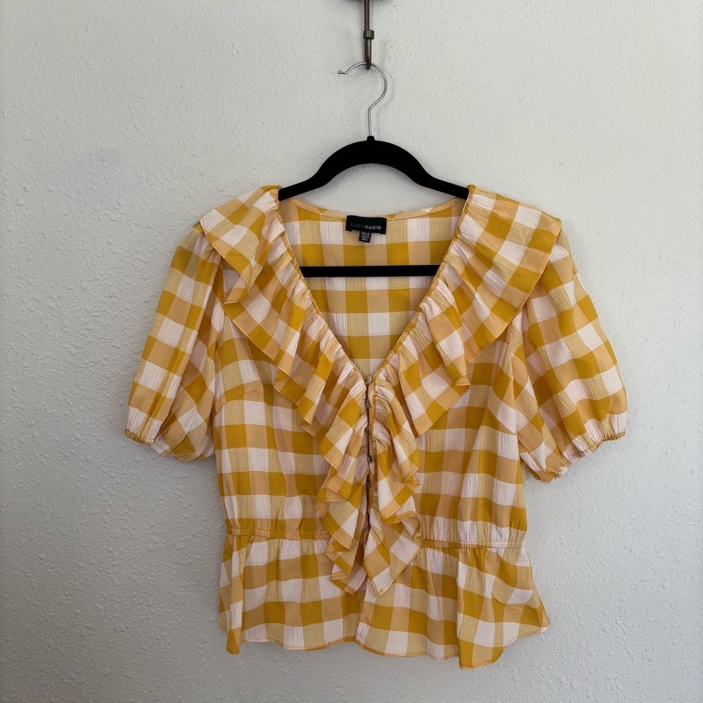 Lucy Paris Yellow Gingham Ruffle Top Size Medium